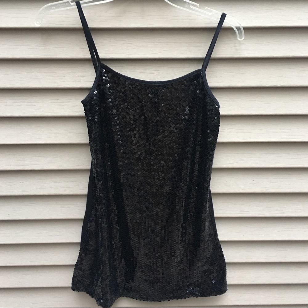 Voice black sequin front tank top cami camisole